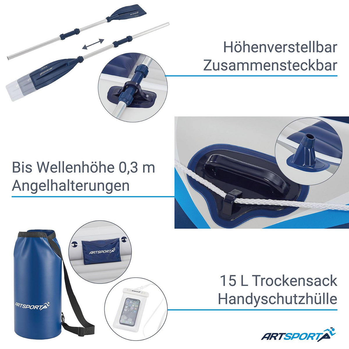 SCHLAUCHBOOT Paddelboot mit zwei Sitzbänken 3,22 m - Blau, Kunststoff (322/163/44cm) - Artsport