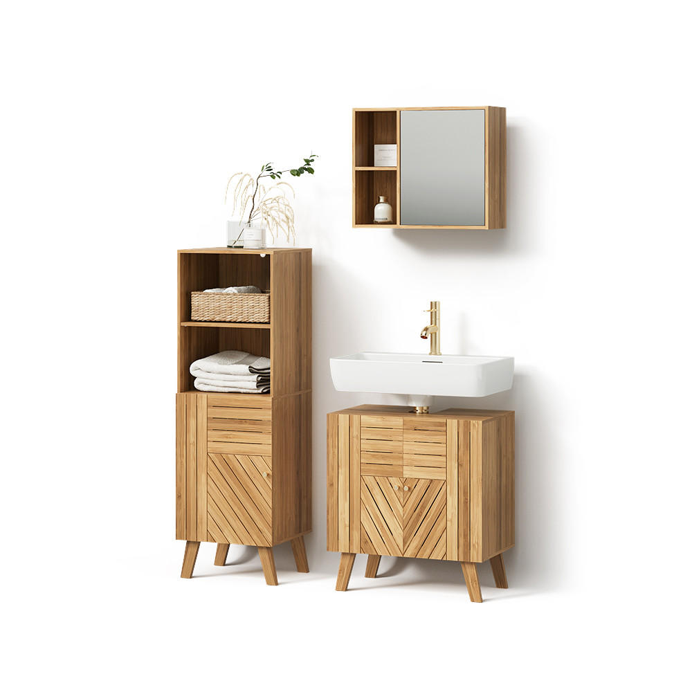 BADMÖBEL-SET Olona, Bambus, 3-teilig - Naturfarben, Holzwerkstoff (60/65/36cm) - Livinity®