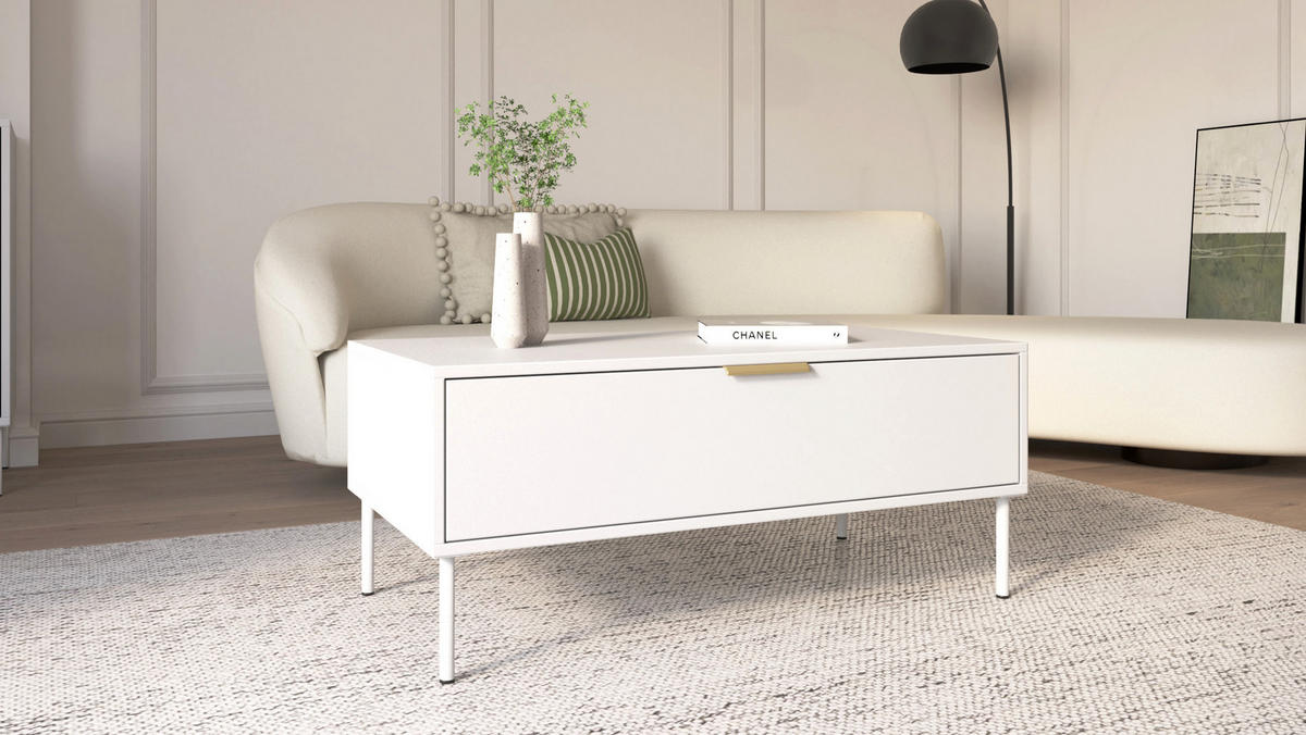 COUCHTISCH VENA weiß 100/50 cm - Weiß, Holzwerkstoff/Metall (50/100/44cm) - Selsey