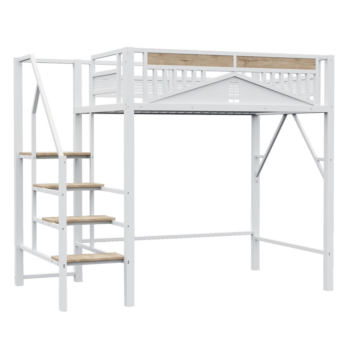HOCHBETT 140/200 cm in Weiß – mit Rausfallschutz, seitlicher Leiter und Stauraum - Weiß, Metall (140/200cm) - BEAOK