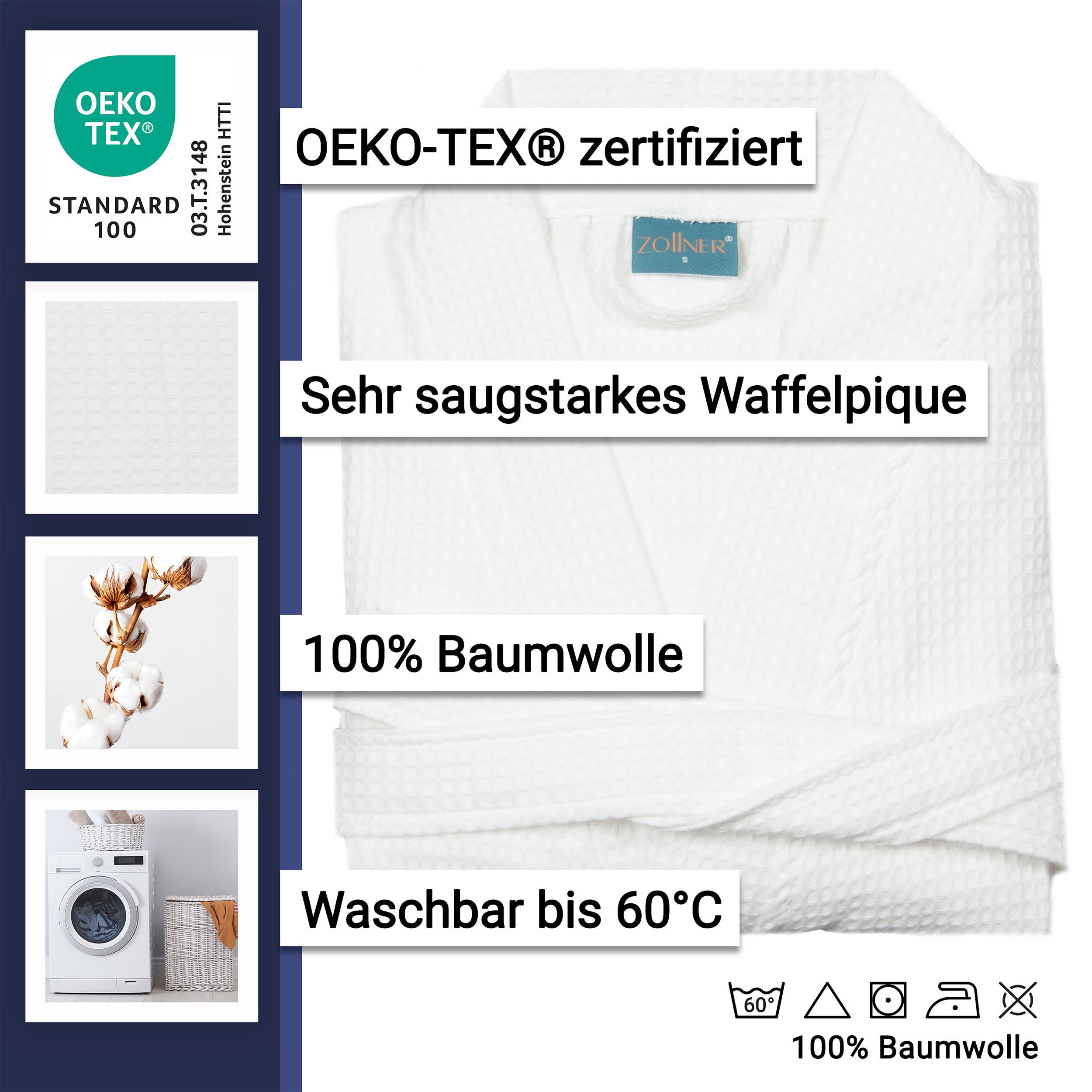 BADEMANTEL, L, 100% Baumwolle, Weiß - Weiß, Textil (Lcm) - Zollner