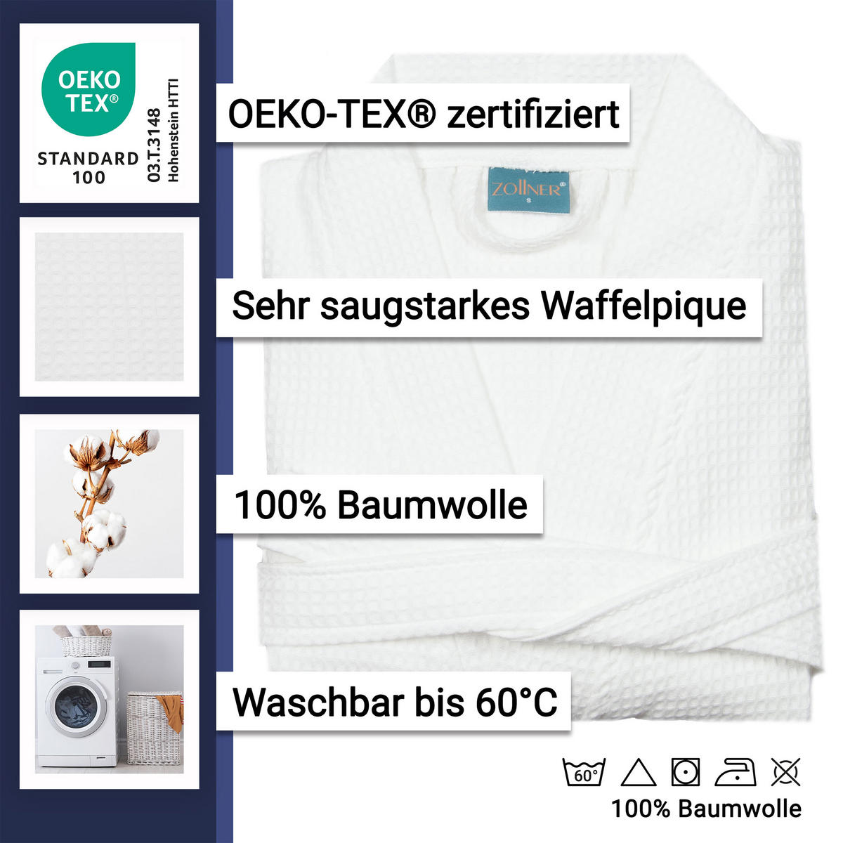 BADEMANTEL, M, 100% Baumwolle, Weiß - Weiß, Textil (Mcm) - Zollner