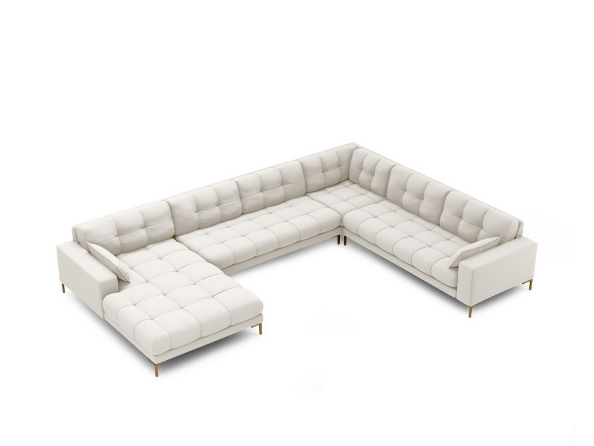 PANORAMASOFA rechts Mamaia aus strukturiertem Stoff leichtes beige 7 Sitzplätze - Creme, Textil (256/75/327cm) - Micadoni