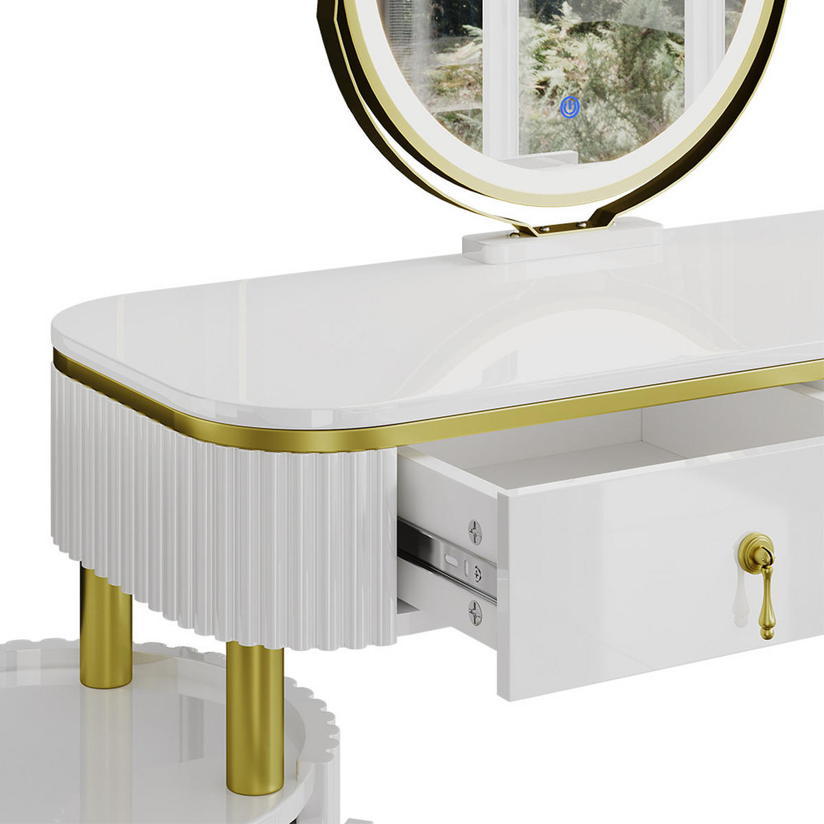 SCHMINKTISCH Charlène Weiß 100 cm mit LED-Spiegel - Weiß, Holzwerkstoff (100/79/40cm) - Vicco