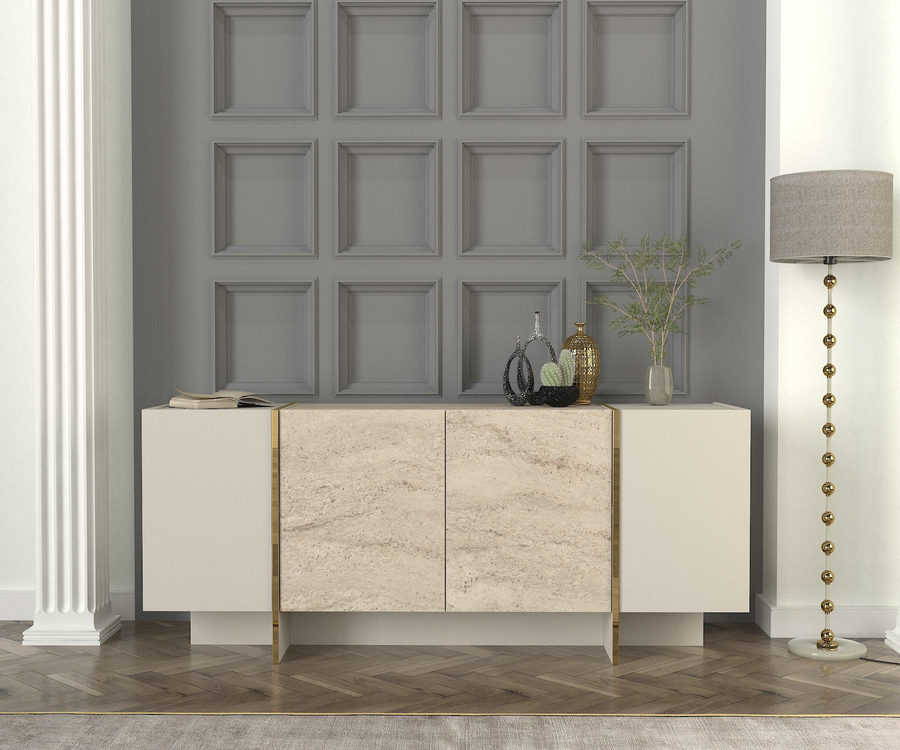 SIDEBOARD Veyron Beige Granit Optik - Beige, Holzwerkstoff (150/74/45cm) - moebel17