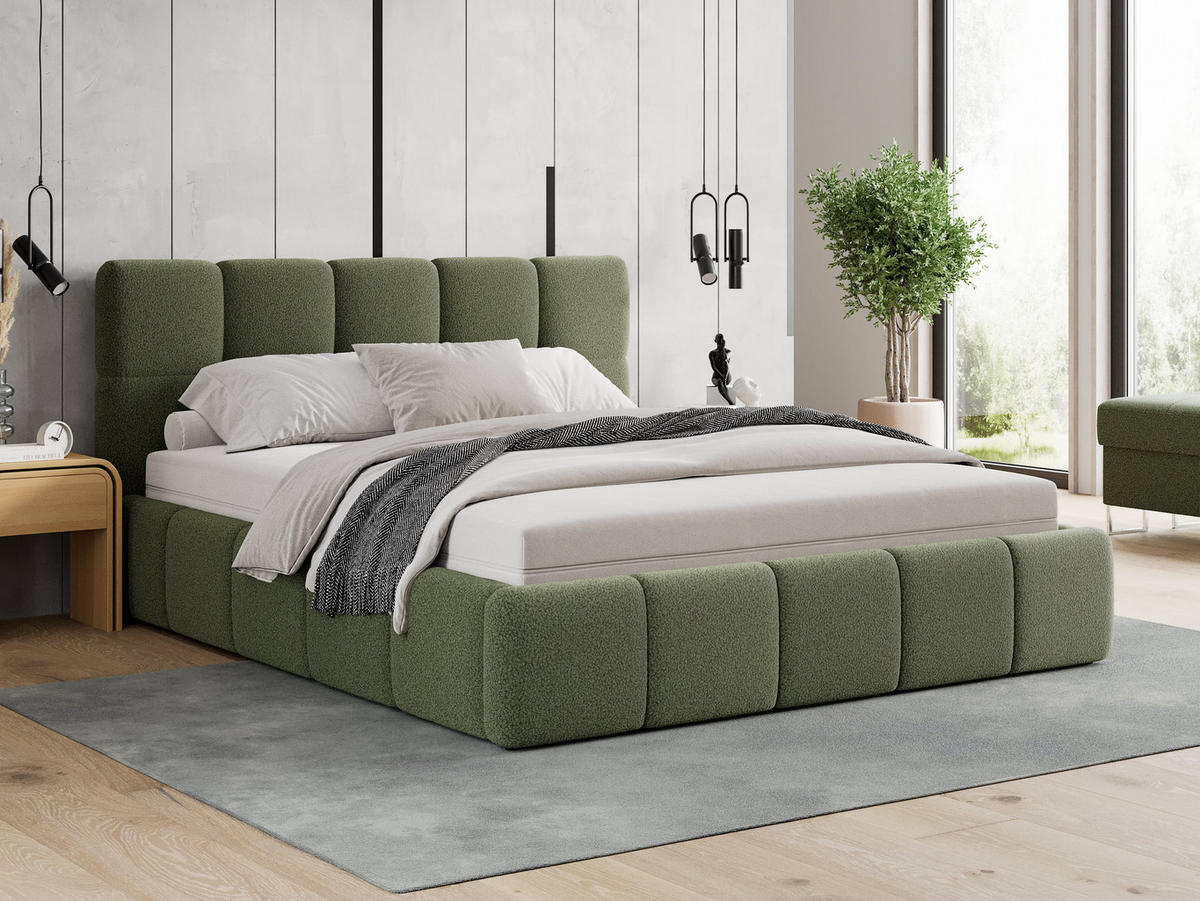 POLSTERBETT 160/200 cm, in Beige, Bouclé-Stoff, gepolstertes Kopfteil, Lattenrost, Bettkasten - Beige, Textil - Barchello