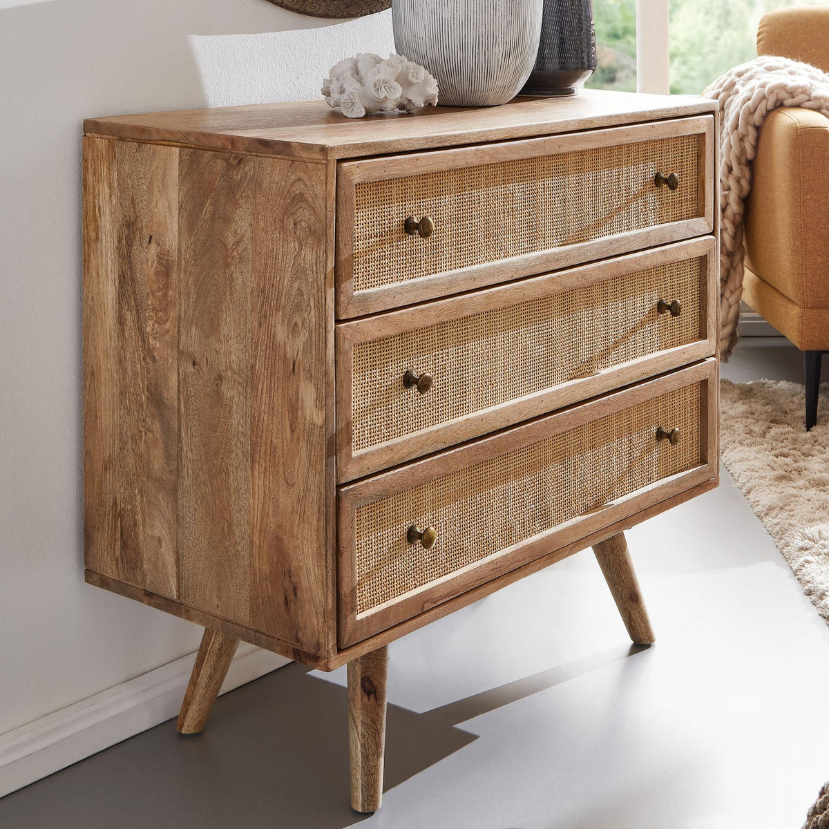 SIDEBOARD – Mango Massivholz, stilvoll, funktional - Braun, Holz/Metall (80/75/40cm) - KADIMA DESIGN