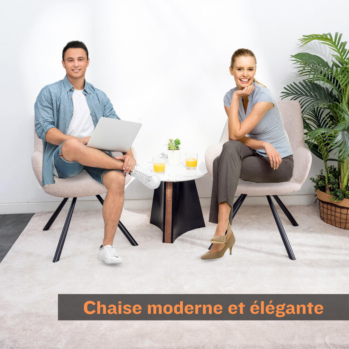 ARMLEHNSTUHL-SET 4 Stück in Eisen Webstoff - Beige, Metall (48.5/81/58cm) - Meubles Cosy