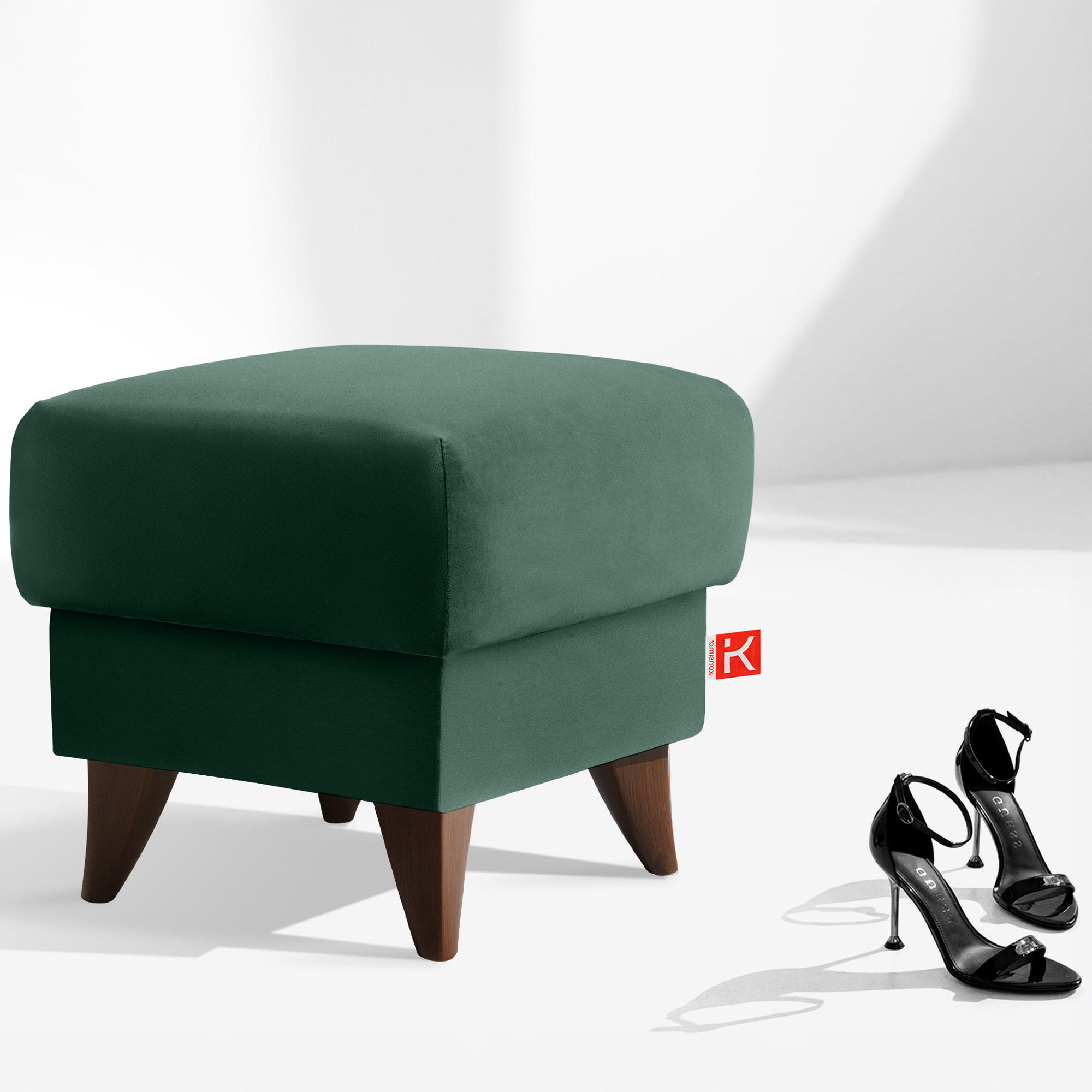Thumbnail - Konsimo® Hocker, Dunkelgrün, Textil, 53x49x53 cm, Wohnzimmer, Hocker, Sitzhocker