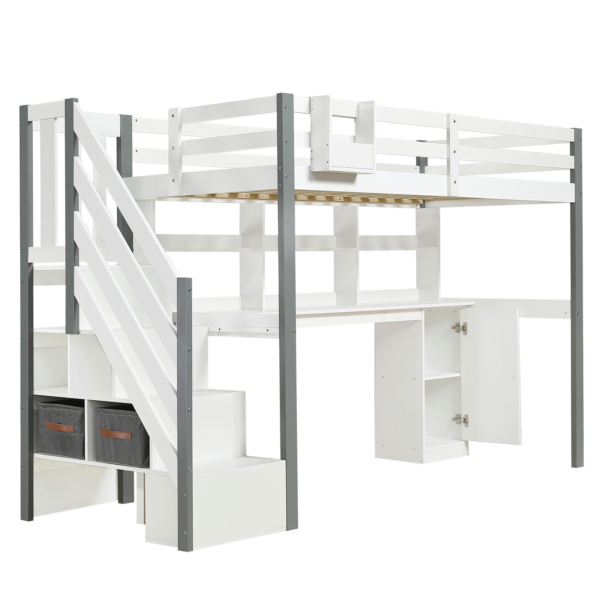 HOCHBETT 90x200 cm mit Treppe, Leiter, offenem Regal, Weiß - Weiß, Holz (90/200cm)