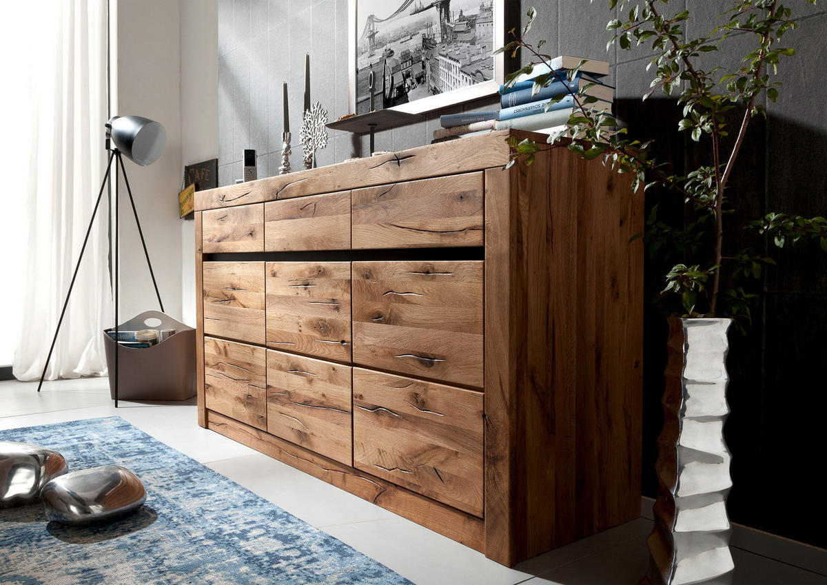 SIDEBOARD Wildeiche / Zerreiche 150x43x80 natur geölt MONTREUX #151 - Braun, Holz (150/80/43cm) - Massivmoebel24