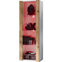 VITRINE TIVOLI, Weiß + Eiche Wotan, LED Mehrfarbige - Eiche Wotan/Weiß, Glas/Holzwerkstoff (55/159/35cm) - Komodee