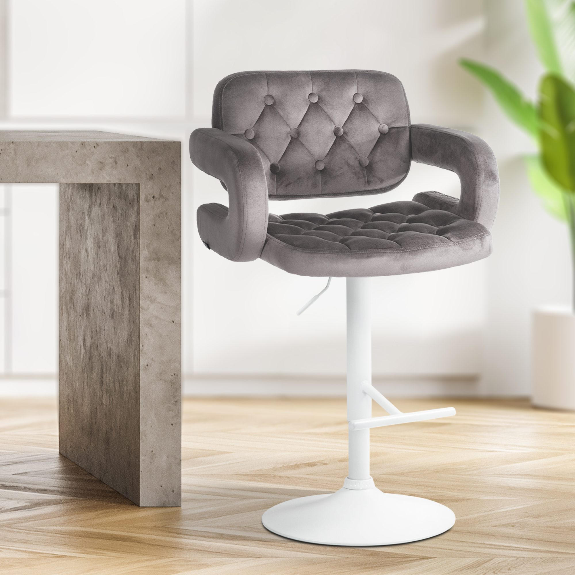 BARHOCKER Samt grau - Weiß/Grau, Textil (62/103/55cm) - CLP
