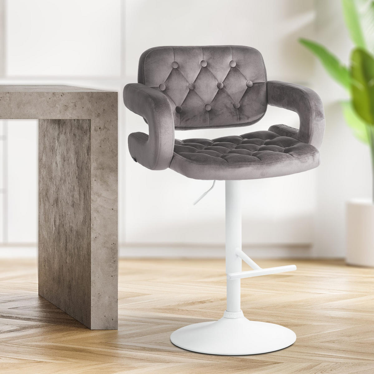 BARHOCKER Samt grau - Weiß/Grau, Textil (62/103/55cm) - CLP