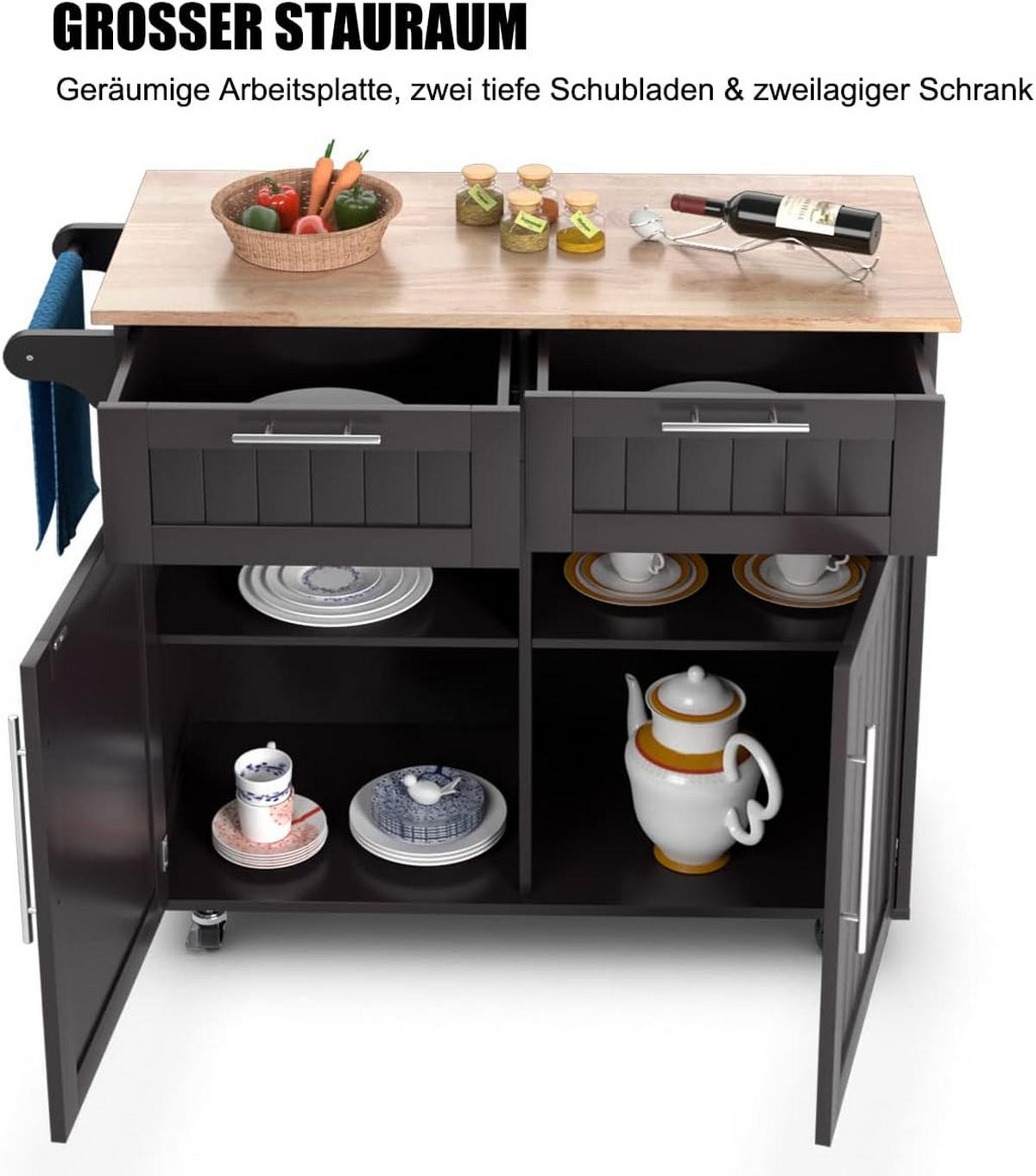 KÚCHYNSKÝ VOZÍK Servírovací vozík s kolieskami, hnedý - hnedá, drevo (46/95/94cm) - COSTWAY