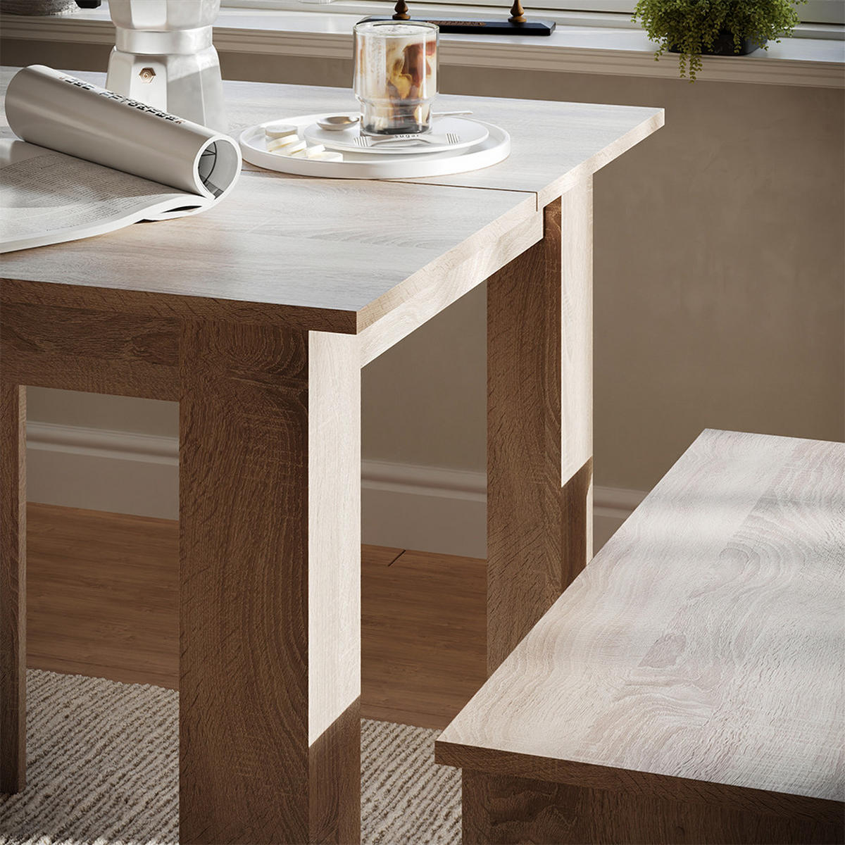 ESSTISCH SET Sentio Sonoma 80 x 80 cm mit 2 Bänken - Sonoma Eiche, Holzwerkstoff (80/73/80cm) - Vicco