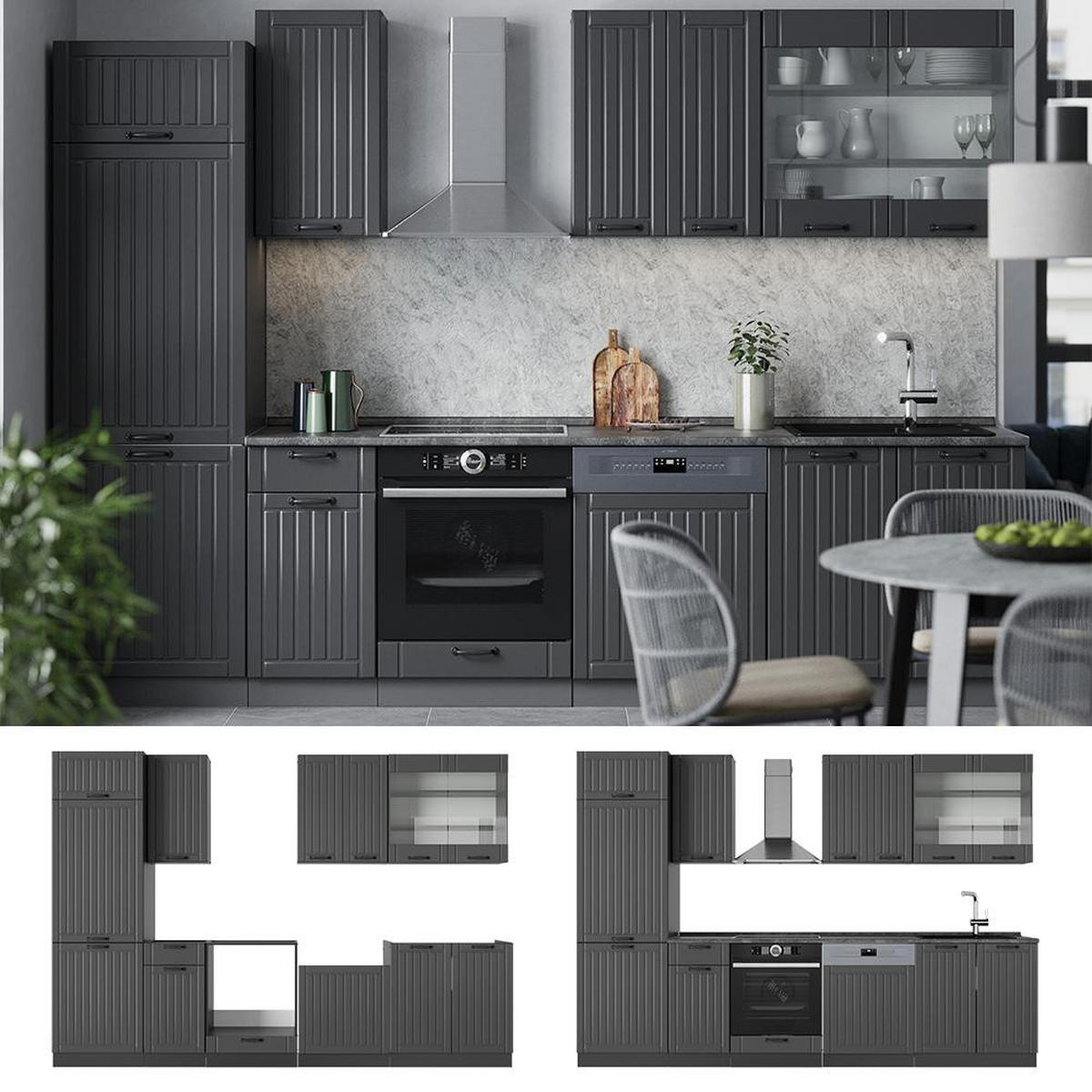 CHICINETĂ Fame-Line Gri închis 300 cm , AP Marmură - gri închis/antracit, compozit lemnos (300/206.8/60cm) - Vicco