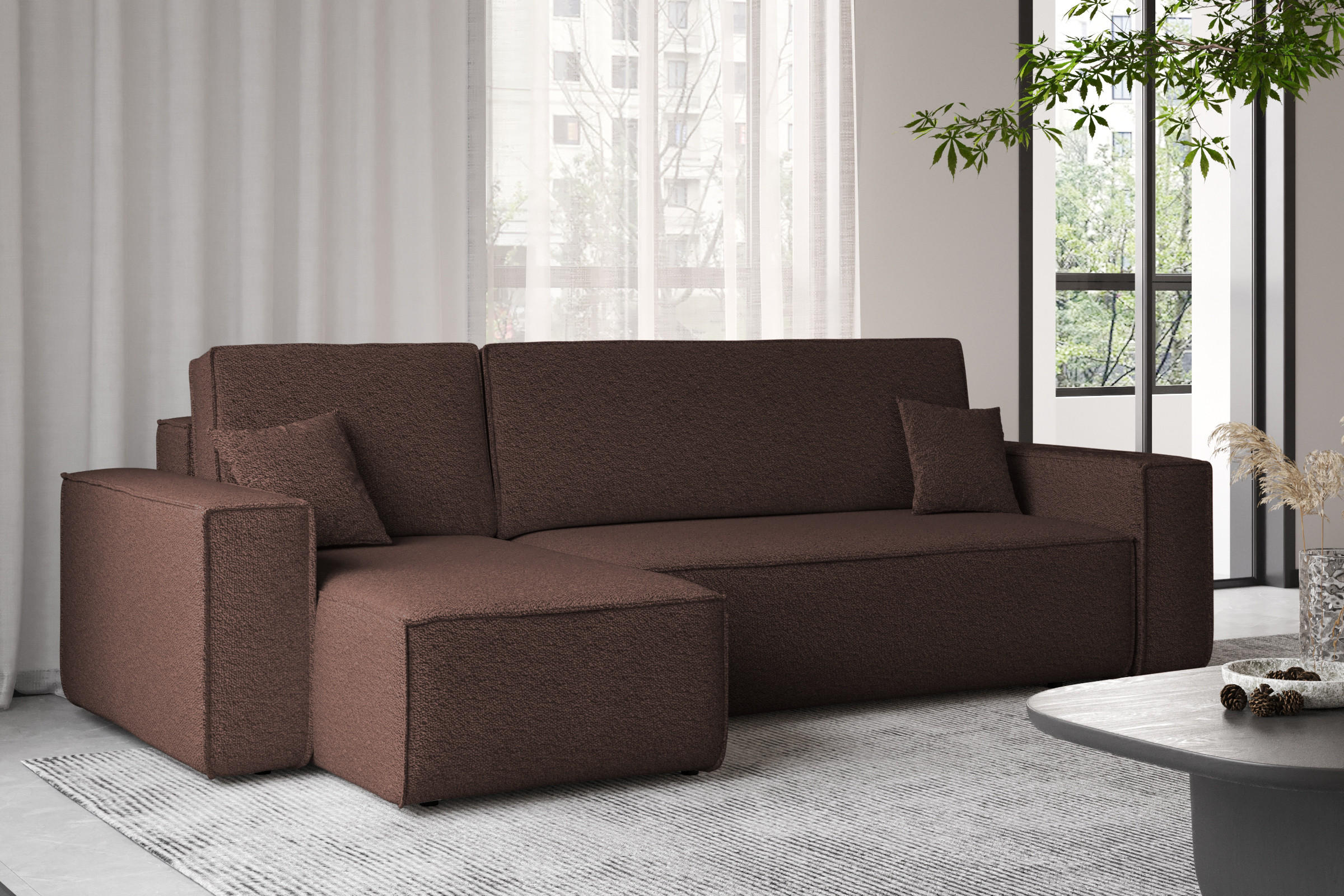 ECKSOFA Mit Schlaffunktion Und Bettkasten L-Form BEST Stoff Abriamo Braun Links - Braun, Holz/Textil (142/244cm) - Kaiser Möbel