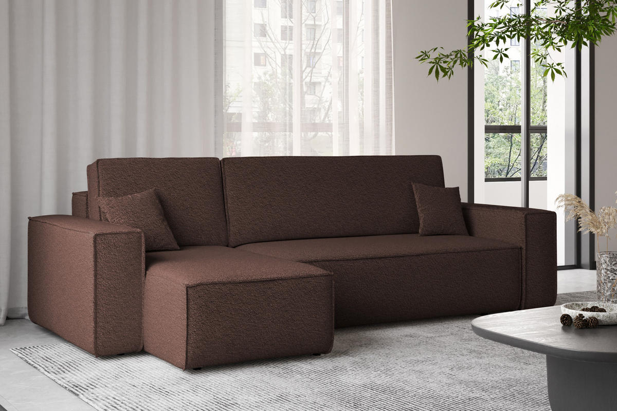 ECKSOFA Mit Schlaffunktion Und Bettkasten L-Form BEST Stoff Abriamo Braun Links - Braun, Holz/Textil (142/244cm) - Kaiser Möbel