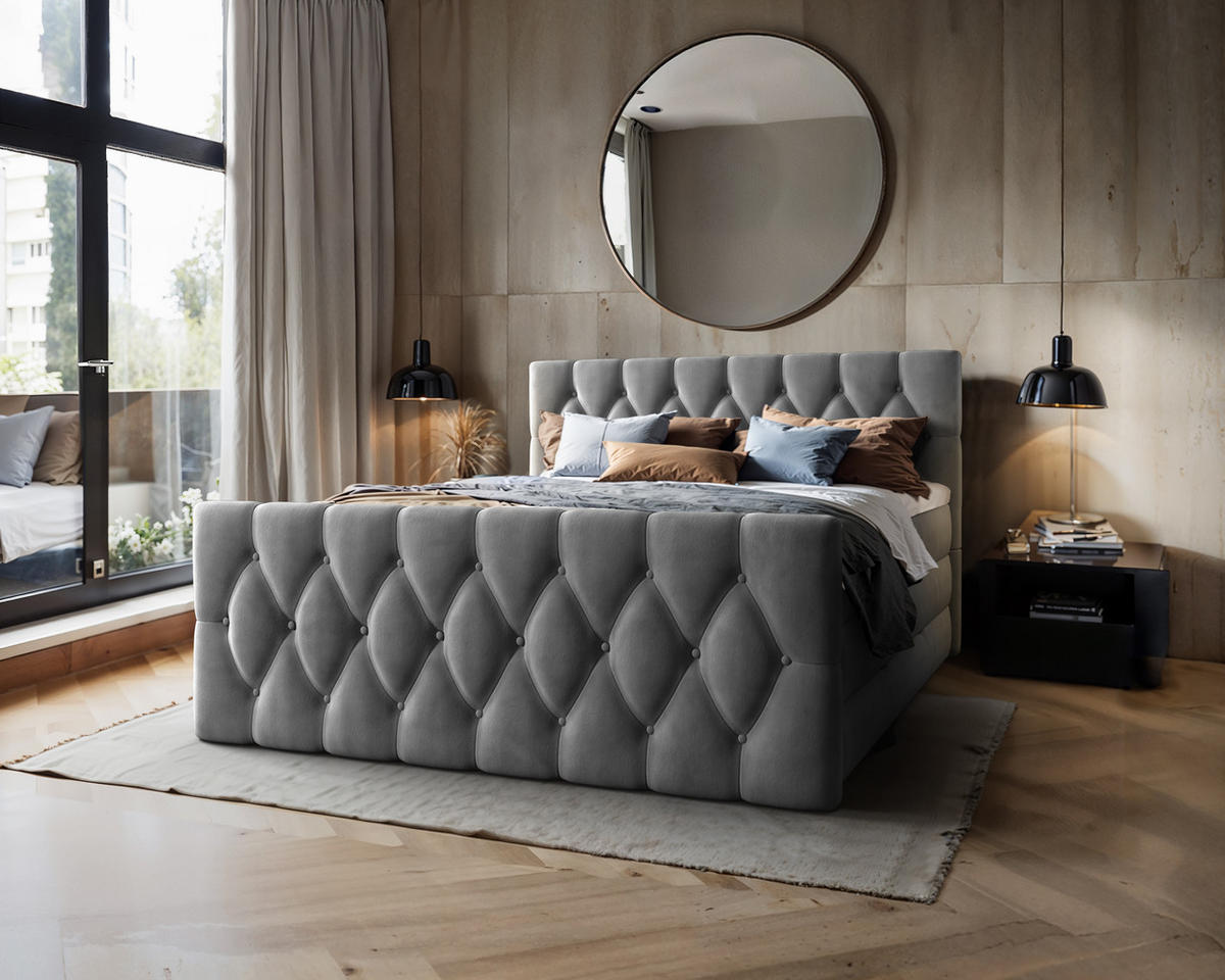 BOXSPRINGBETT Eleganz 180x200 cm in Grau mit Bettkasten und beidseitiger Matratze - Grau, Textil (180/200cm)