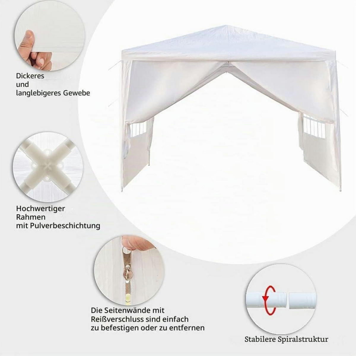 GARTENPAVILLON faltbar 3 x 3 m weiß mit 4 Wänden UV-Schutz - Weiß, Textil (300/250/300cm)
