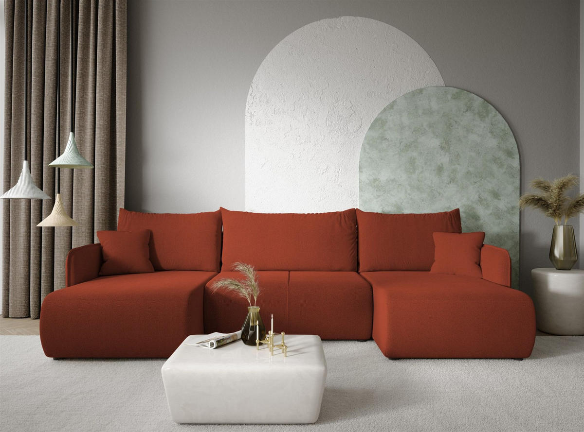 WOHNLANDSCHAFT Calgary - Rotbraun, Holzwerkstoff/Textil (290/86/148cm) - Fun Möbel