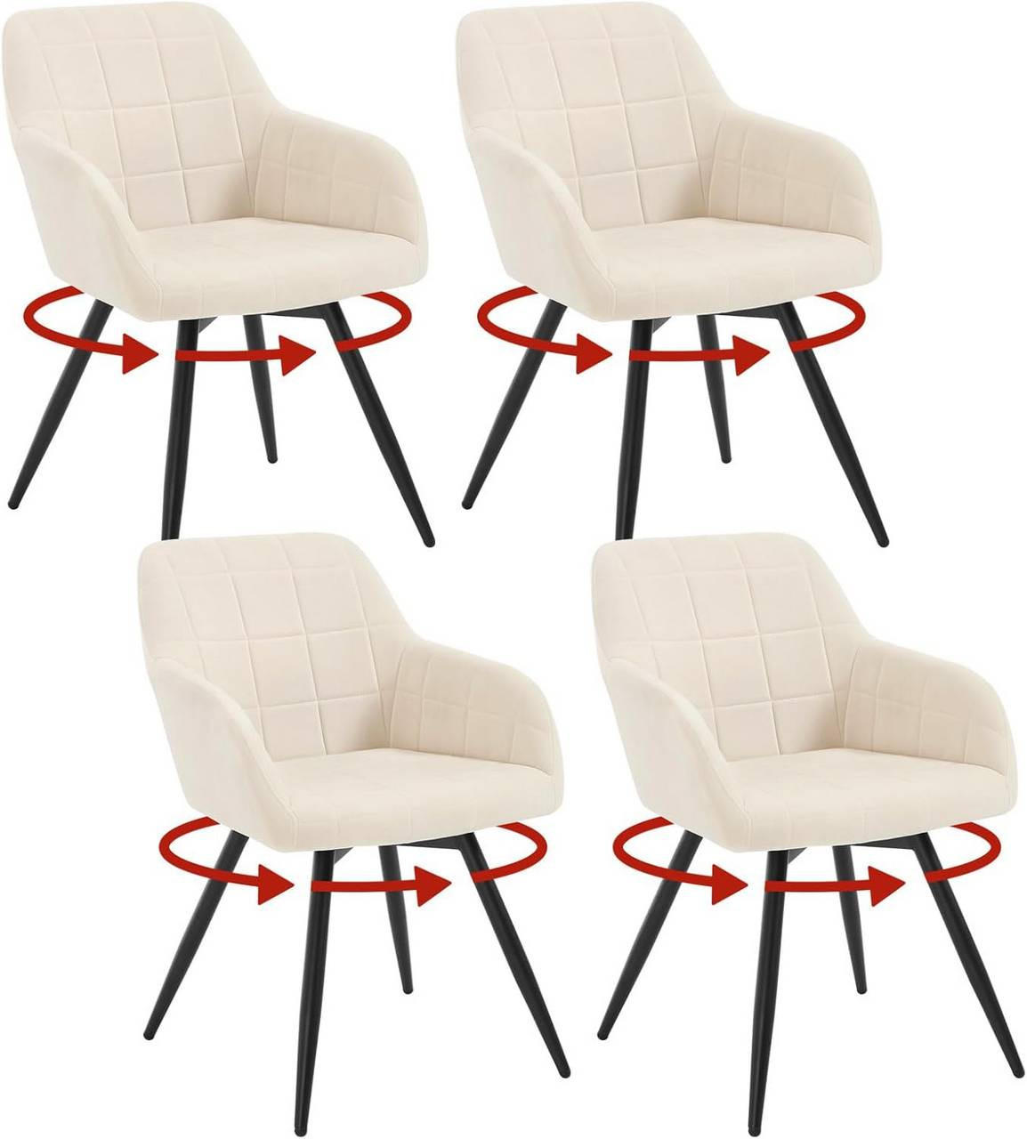 ESSZIMMERSTUHL 4er Set, drehbar, Samt, Beige - Beige/Schwarz, Textil/Metall (57/78/63cm) - Woltu