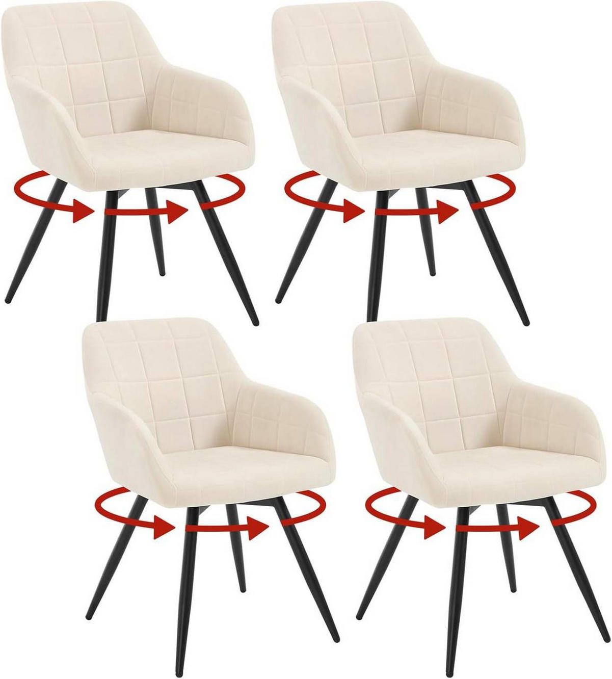ESSZIMMERSTUHL 4er Set, drehbar, Samt, Beige - Beige/Schwarz, Textil/Metall (57/78/63cm) - Woltu