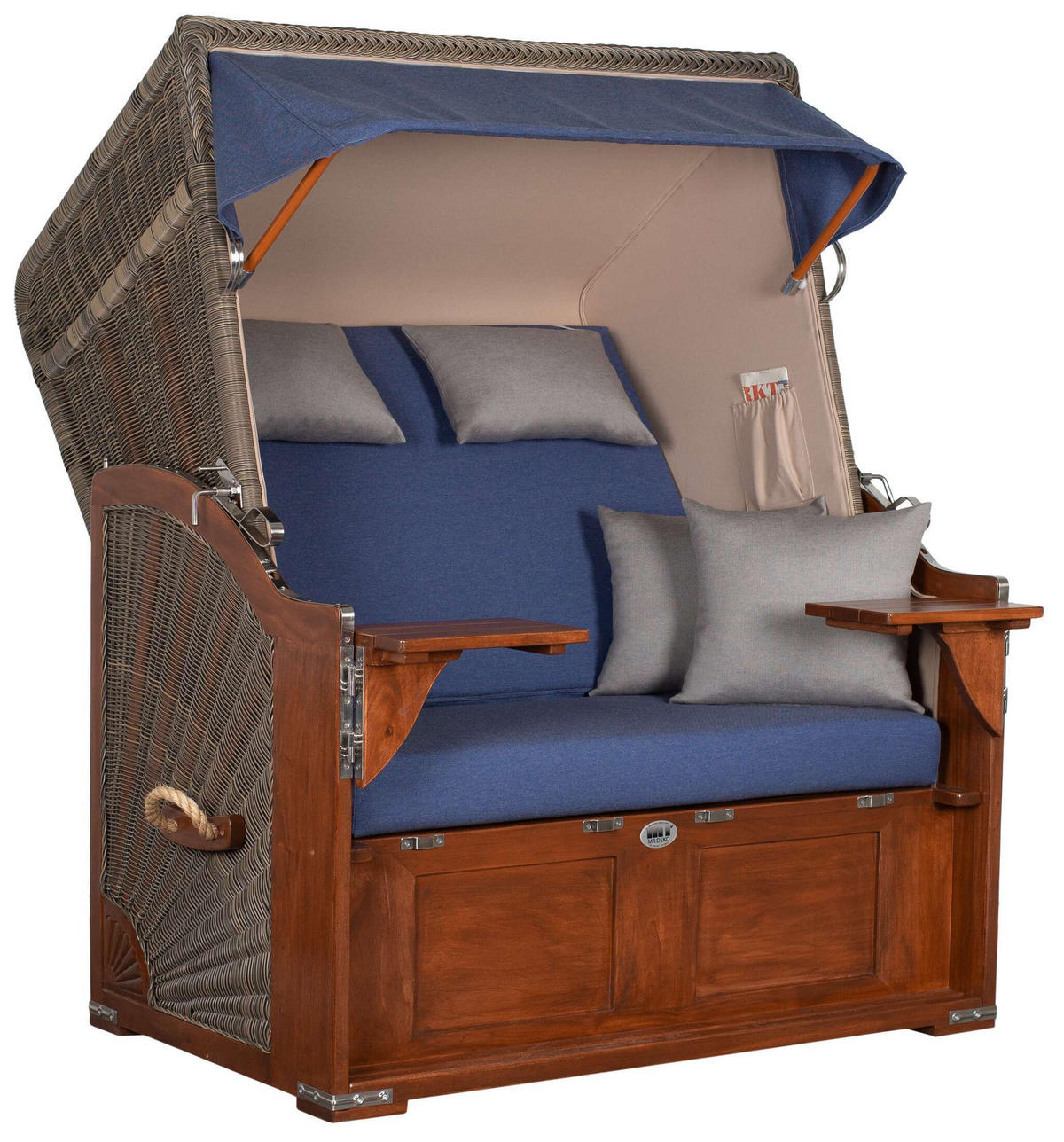 STRANDKORB Seeblick 2 Sitzer Mahagoni - Blau/Braun, Metall (125/170/80cm) - Mr. Deko