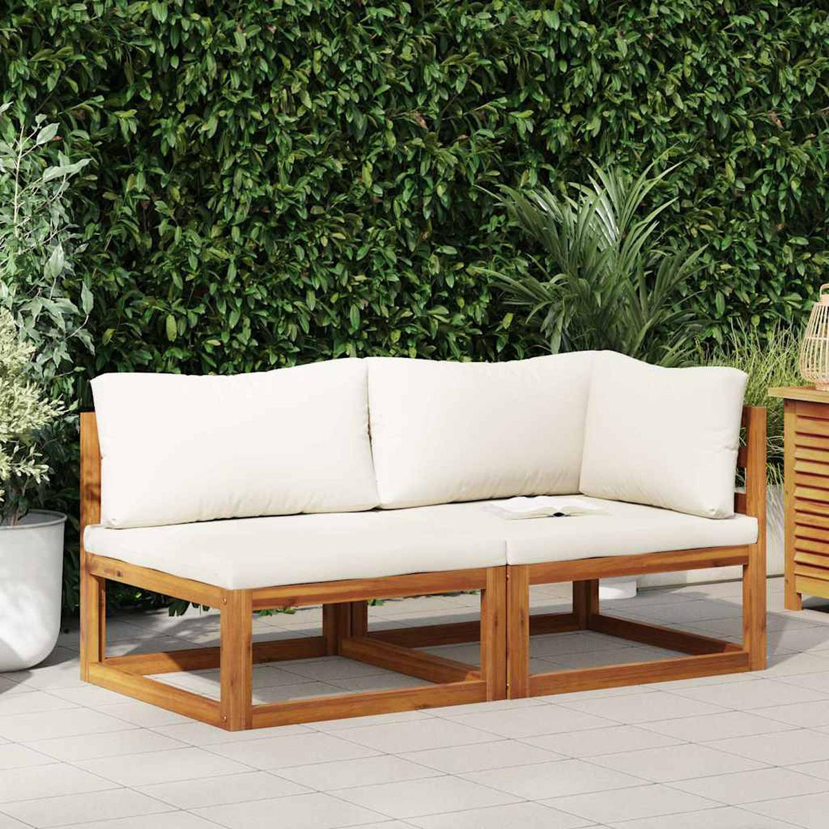 SOFA-SET 2-teilig Mit CremeWeißen Kissen Akazie Massivholz - Creme/Braun, Holz/Textil (70/60/70cm) - vidaXL