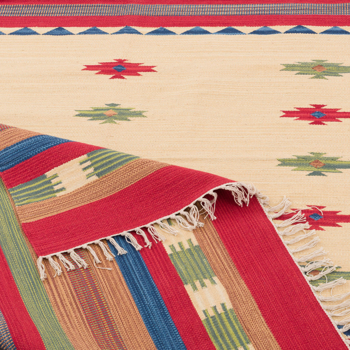 BAUMWOLLE NATUR KELIM TEPPICH LINA TREND - Rot, Textil (160/230cm) - Pergamon