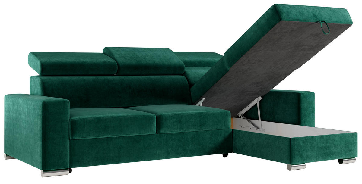 ECKSOFA FOX-L Dunkelgrün - Dunkelgrün/Silberfarben, Kunststoff/Textil (242/168cm) - MKS