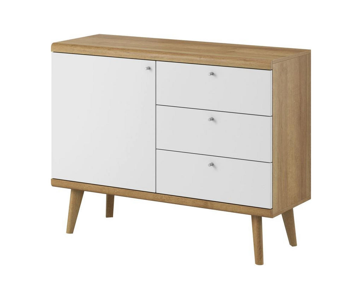 WOHNZIMMER Set 4-tlg. – Primo – Weiß / Sonoma Eiche - Weiß, Holzwerkstoff (107/83/40cm) - hi-markt