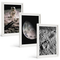 BILDER SET 3er Set - 40x60 cm Weißer Rahmen - Astronautenfoto vom Mond - Weiß, Kunststoff (40/60cm) - TULUP