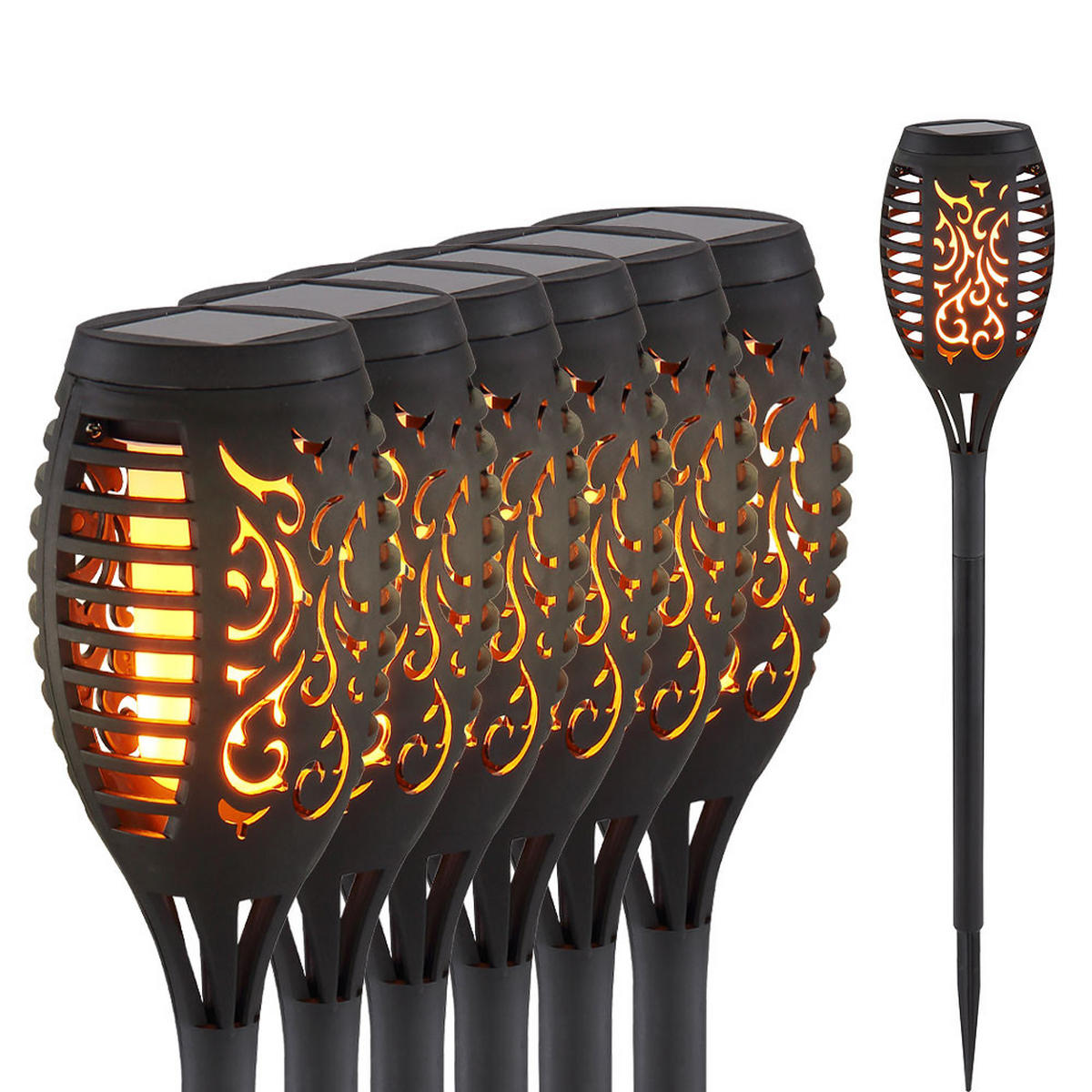 LED AUSSENLEUCHTE Solarleuchte Schwarz Feuereffekt 6er Set - Schwarz, Kunststoff (7.5/7.5/51cm) - Globo Lighting
