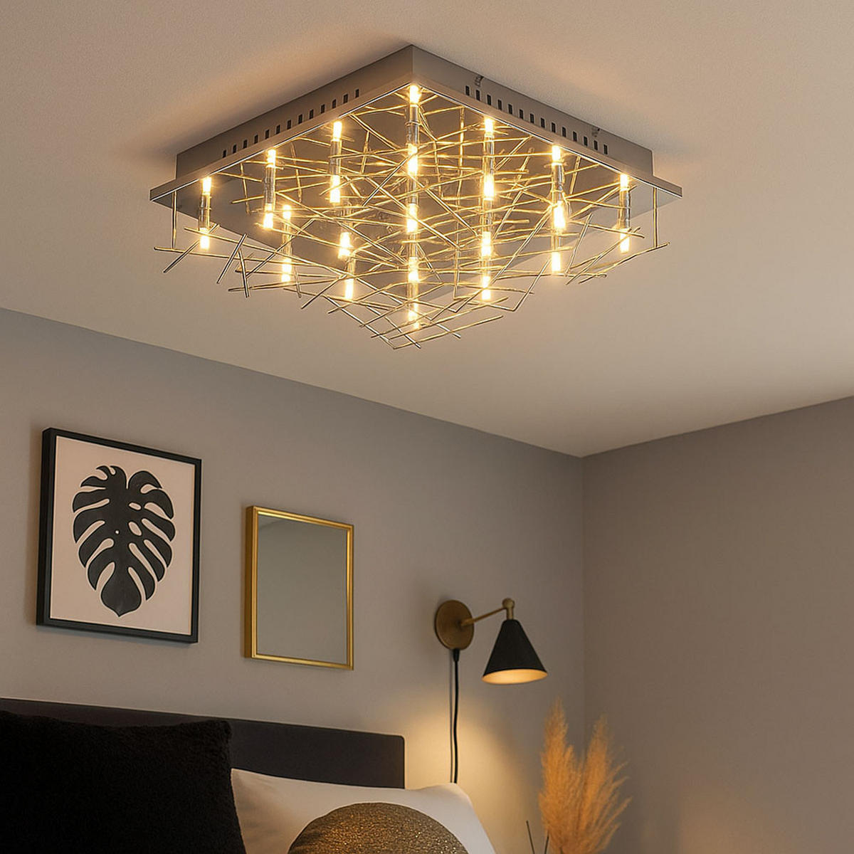 LED DECKENLEUCHTE Chrom Silber Stäbe Design - Silberfarben, Metall (37/37/11cm)