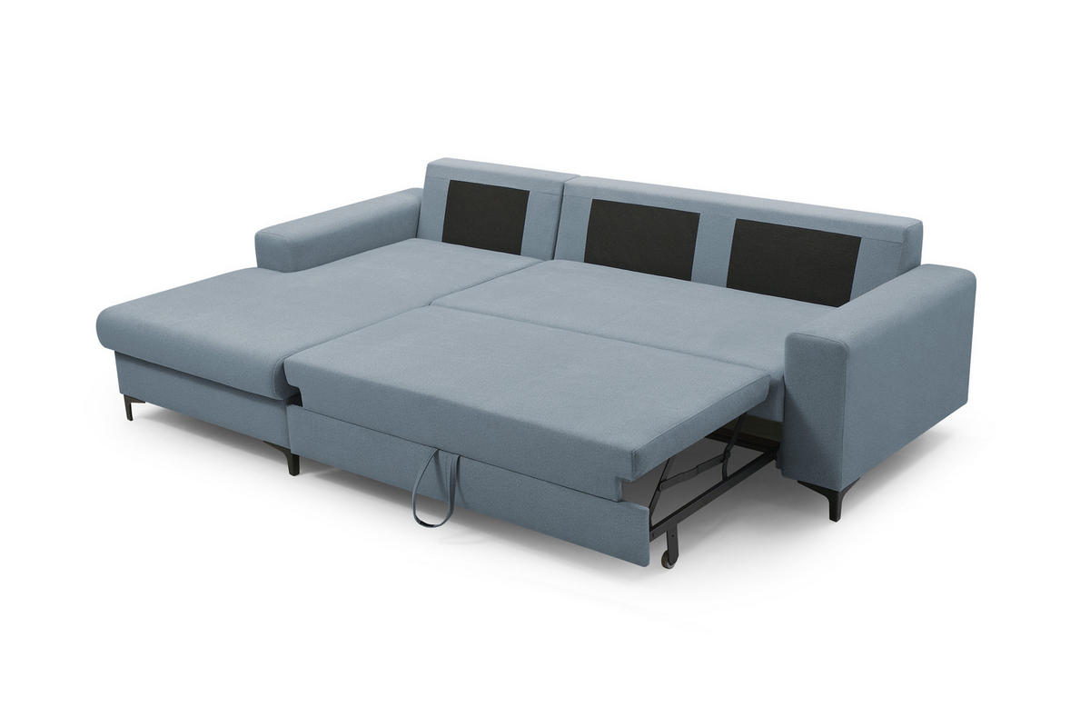 ECKSOFA AVRA L-förmig, mit Stauraumbehälter-in RINO-Stoff, Komfort & Eleganz, lose Rückenkissen, freistehend, LINKS 165x251x85 cm Blue - Blau, Holz/Textil (165/251cm) - DomoHome