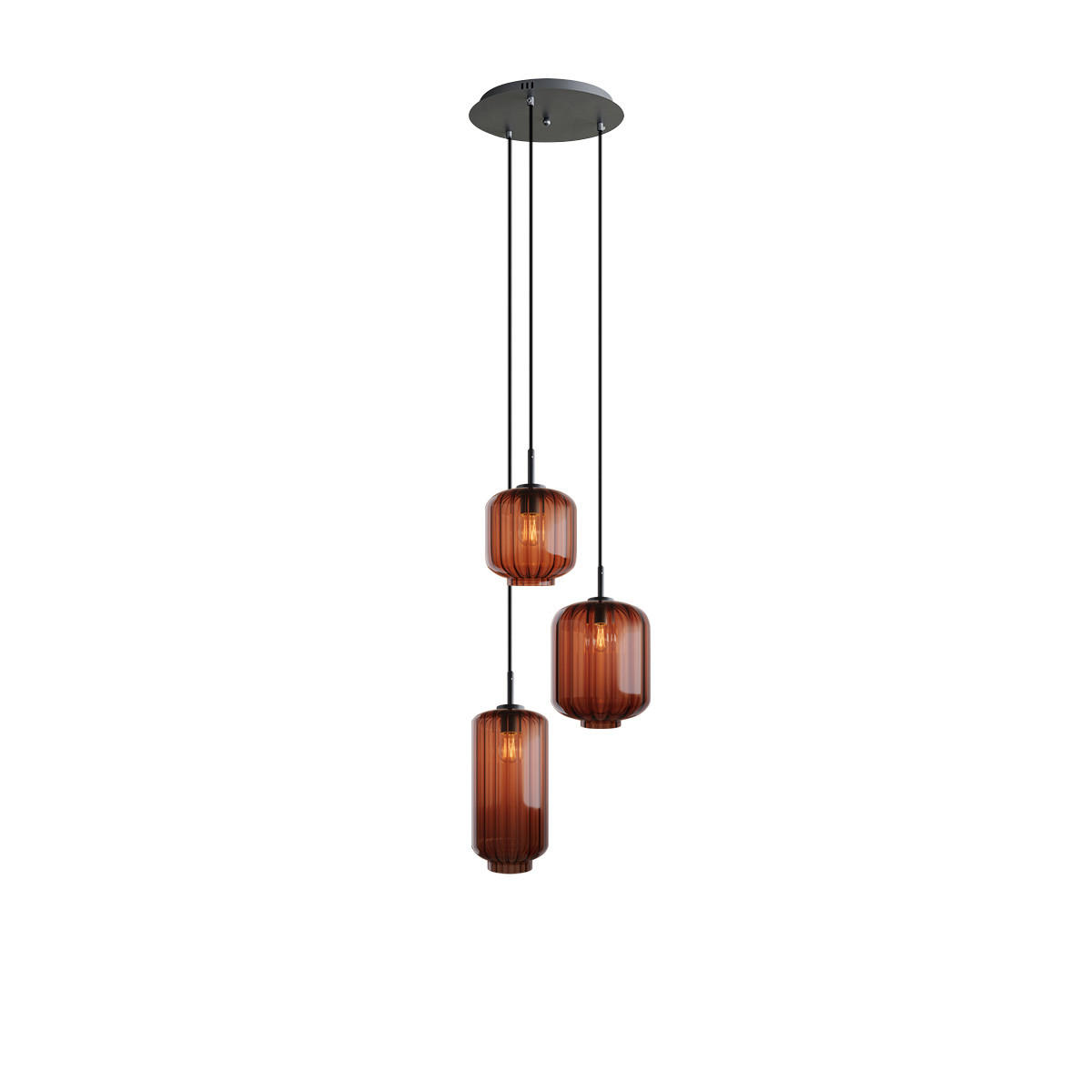 GALERIELEUCHTE Velo 3-flammig Braun Ø 18/20/25cm - Schwarz/Braun, Glas (25/25/27cm) - s.luce