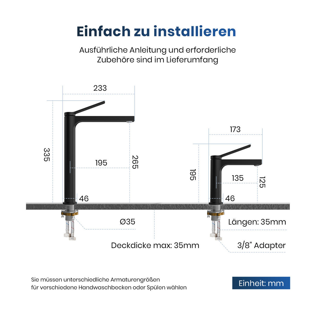 WASCHTISCHARMATUR mit Spulen-Zertifiziertem Filterelement Schwarz Matt - Schwarz, Metall (17.3/4.6/19.5cm) - EMKE