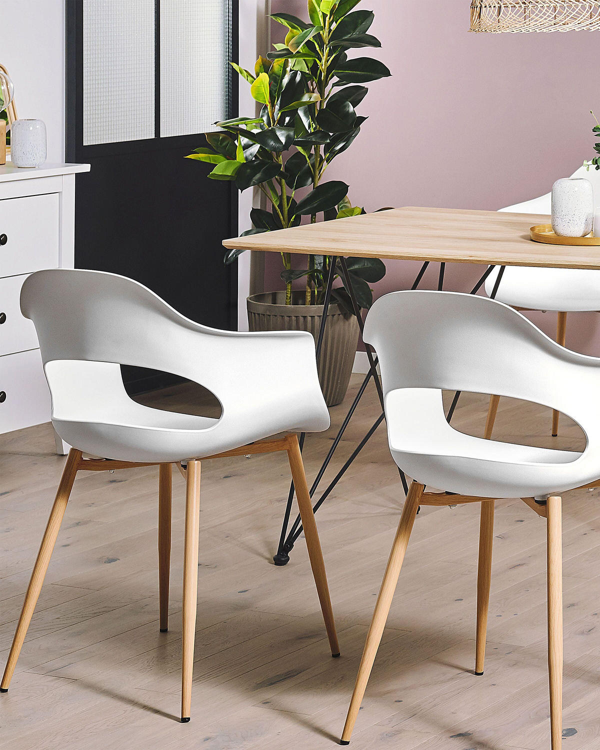 ÉTKEZŐSZÉK 2 darabos Szett Műanyag Fehér Utica - fehér, műanyag/fém (54/81/47cm) - Beliani