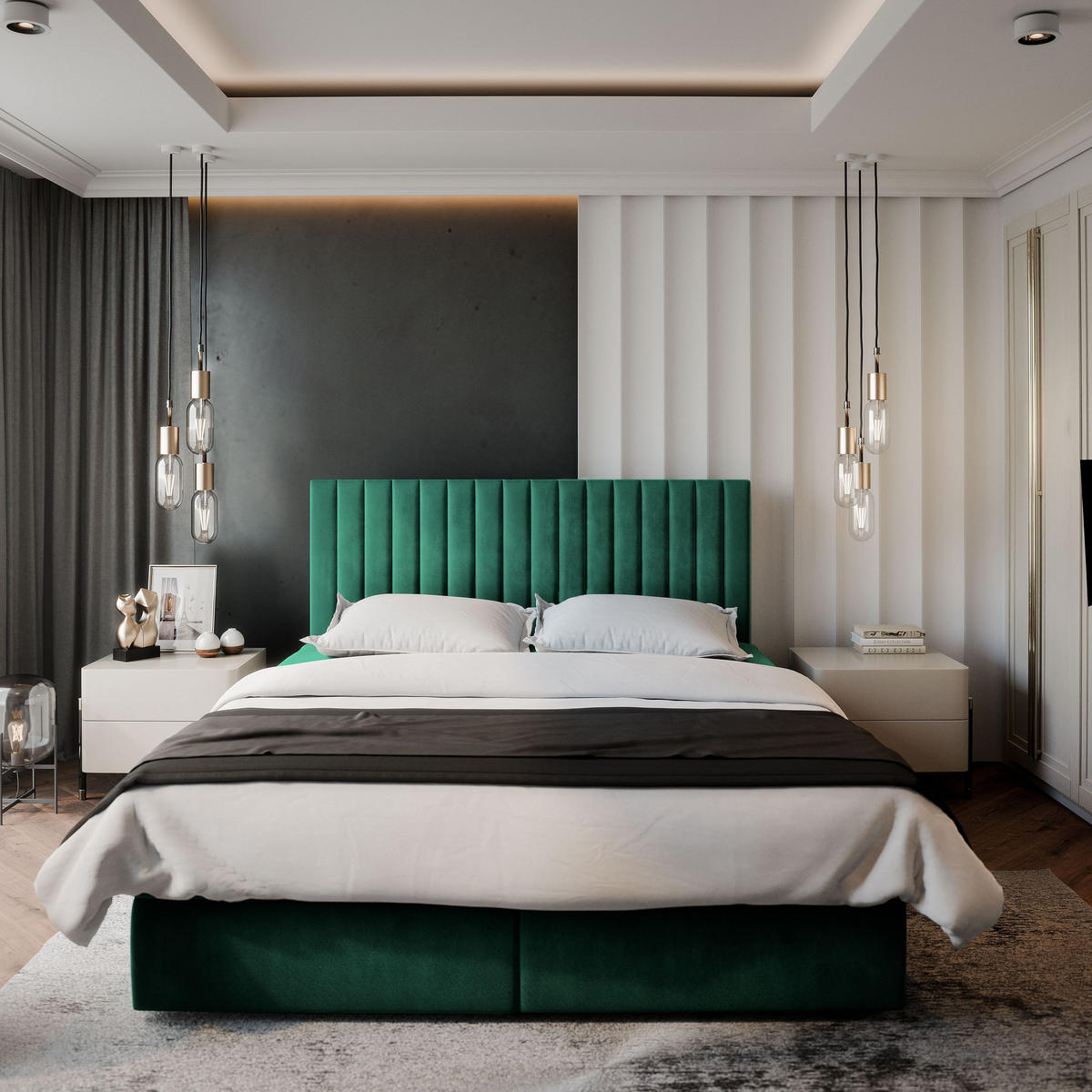 BOXBETT BRESEL 180x200 cm mit Matratze und Topper - Grün - Grün, Holz (180/200cm) - MASSENO