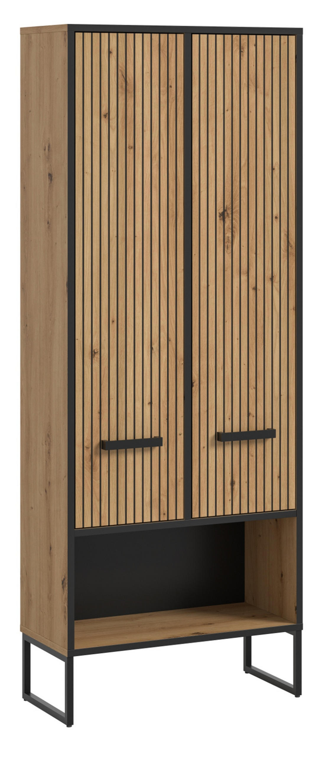 HOCHSCHRANK Eiche Artisan, schwarz 59 cm, Badezimmer Schrank mit Soft-Close - Schwarz/Eiche Artisan, Holzwerkstoff/Kunststoff (59/159/32cm) - Inn.Furn