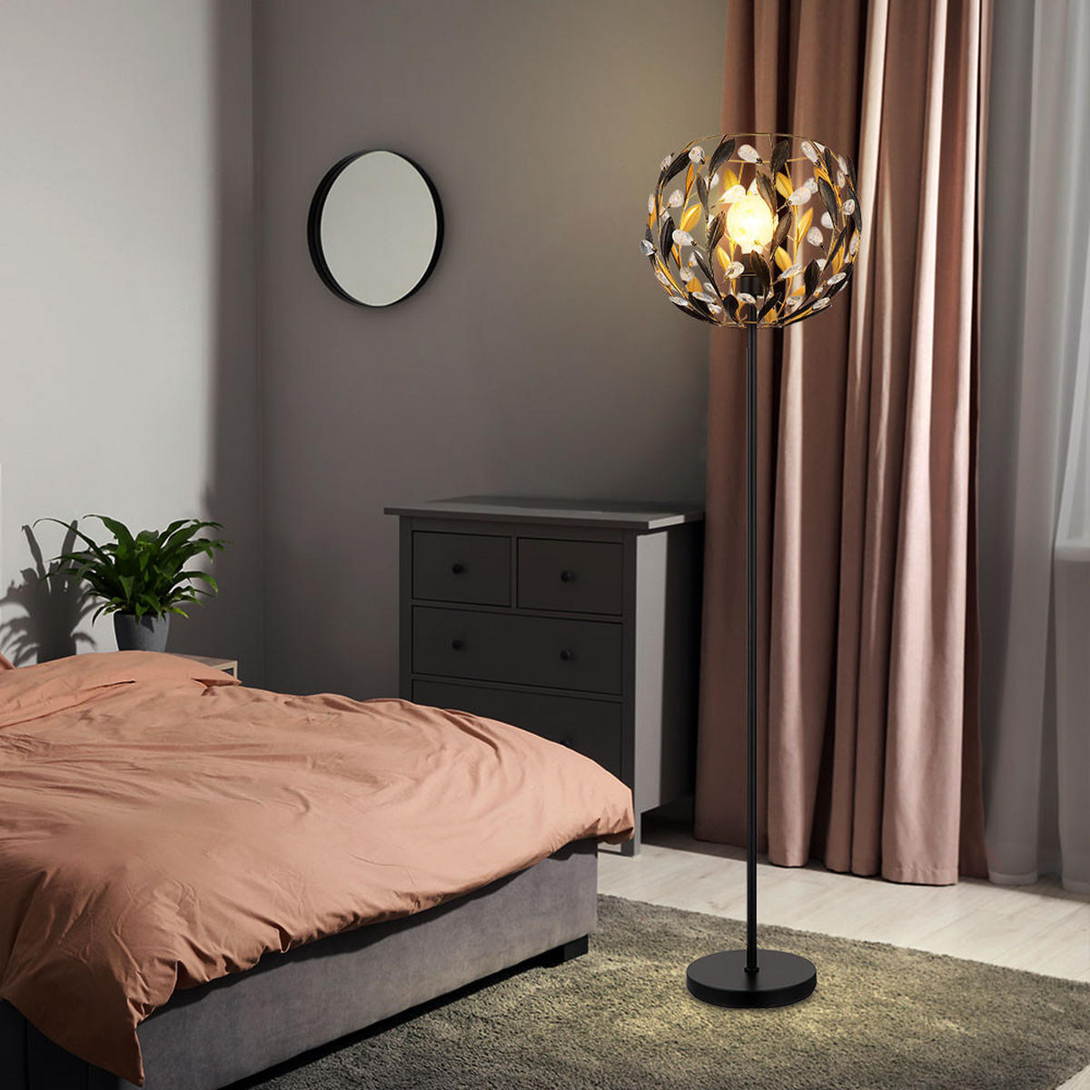 LED STEHLEUCHTE MIKA Schwarz Gold - Schwarz, Metall (40/40/157cm) - Globo Lighting