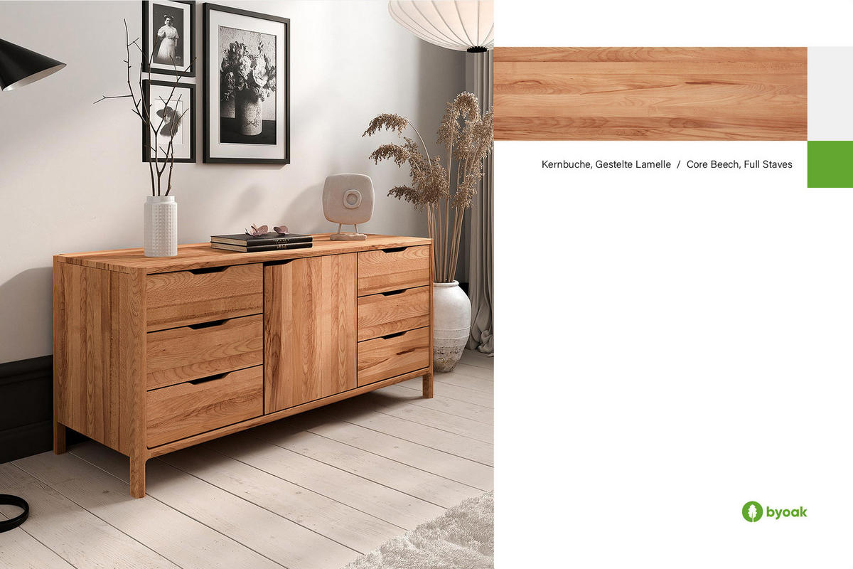 KOMMODE PAUL Kernbuche - Kernbuche, Holz (140/64/50cm) - byoak