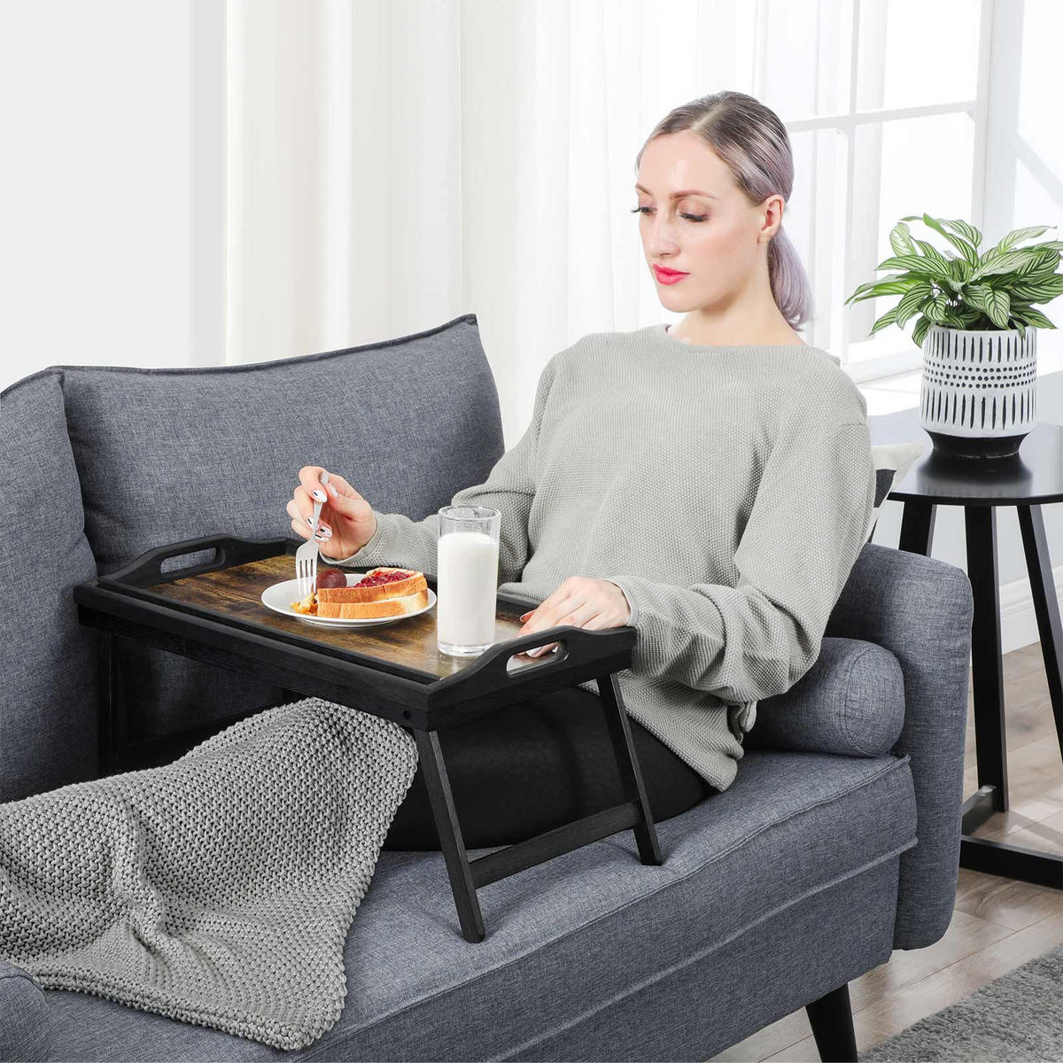 BETTTABLETT LAPTOPSTÄNDER - Braun, Holz (30/26/50cm) - Hansiro