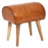 SITZHOCKER – Echtleder/Massivholz, 45x53x40 cm, 120 kg Belastbarkeit - Braun, Mangoholz/Leder (45/53/40cm) - KADIMA DESIGN