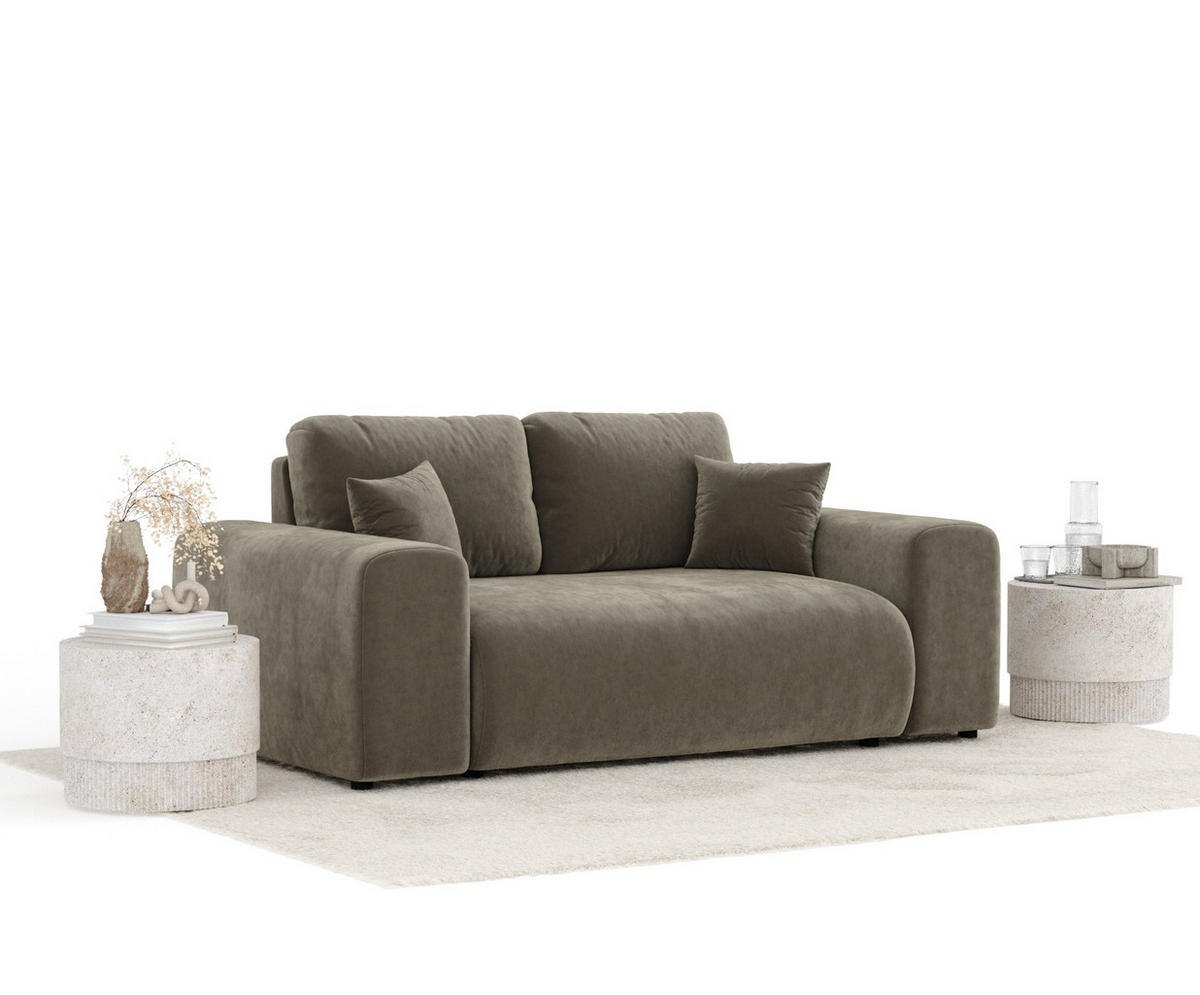 2-SITZER-SOFA Zanzibar Taupe Samtstoff - Taupe/Schwarz, Holz/Holzwerkstoff (178/79/108cm) - Maison de Reve