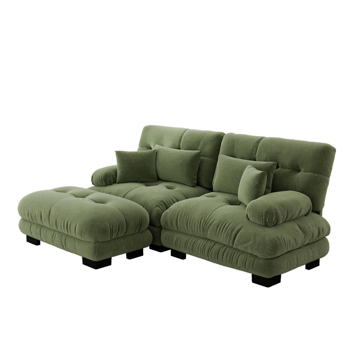 SOFA modular Chenille Green mit beweglichen Ottomans - Grün, Holzwerkstoff (145/220cm) - Meubliv