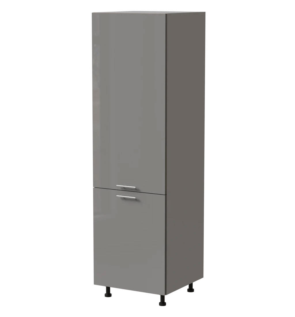 KÜHLSCHRANKUMBAUSCHRANK Essen D14/DL/60/207 Grau Hochglanz / Grau Matt 60 / 59 / 207cm - Grau, Holz/Holzwerkstoff (60/207/59cm) - Feldmann-Wohnen