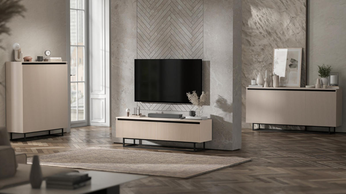 SIDEBOARD Selene 3D Kachmir Matt mit metallrahmen Glamour 167 cm - Kaschmir/Schwarz, Holzwerkstoff/Metall (167/79/35cm) - Meble Lindner